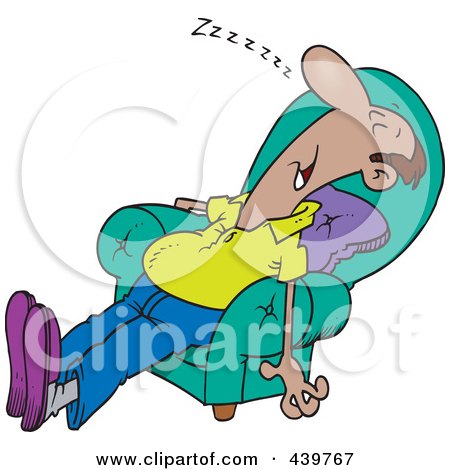 Royalty-Free (RF) Clip Art Illustration of a Cartoon Exhausted Man Sleeping In An Arm Chair by toonaday