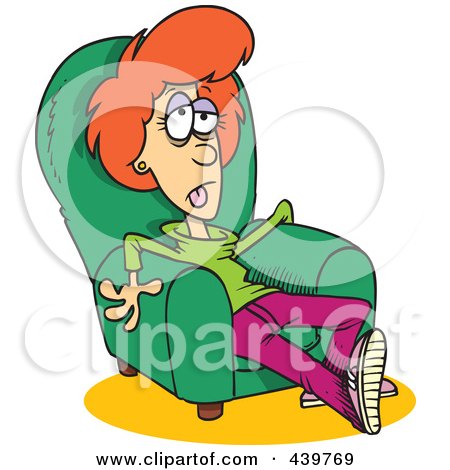 Royalty-Free (RF) Clip Art Illustration of a Cartoon Exhausted Woman Sitting In An Arm Chair by toonaday