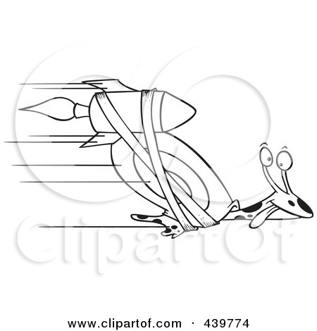 Royalty-Free (RF) Clip Art Illustration of a Cartoon Black And White Outline Design Of A Rocket Strapped Onto An Express Mail Snail by toonaday