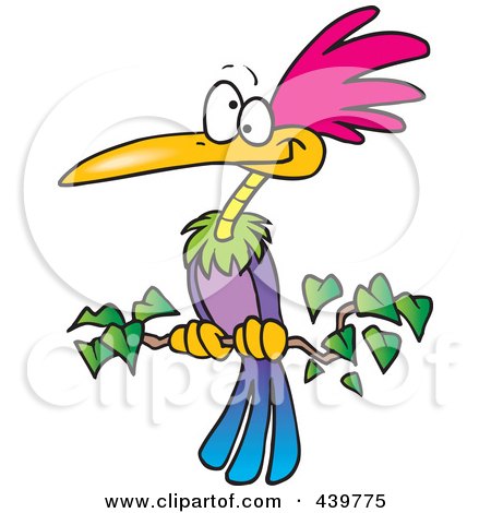 Royalty-Free (RF) Clip Art Illustration of a Cartoon Exotic Bird Perched On A Branch by toonaday