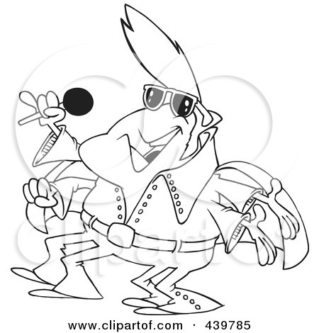 Royalty-Free (RF) Clip Art Illustration of a Cartoon Black And White Outline Design Of An Elvis Impersonator Alien Singing by toonaday