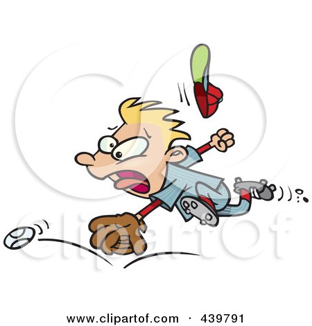 Royalty-Free (RF) Clip Art Illustration of a Cartoon Boy Chasing An Elusive Baseball by toonaday