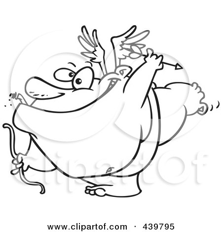 Royalty-Free (RF) Clip Art Illustration of a Cartoon Black And White Outline Design Of A Chubby Cupid Smoking A Cigar by toonaday