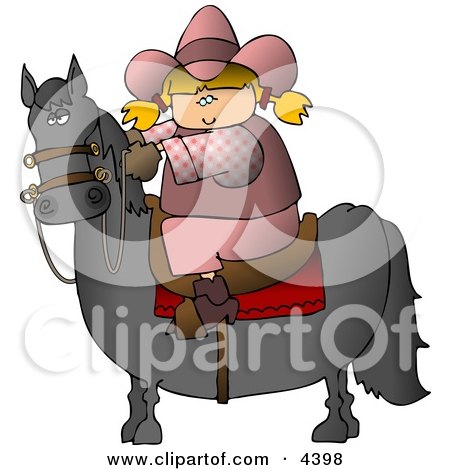 Teenage Cowgirl Riding a Saddled Horse with Reins Clipart by djart