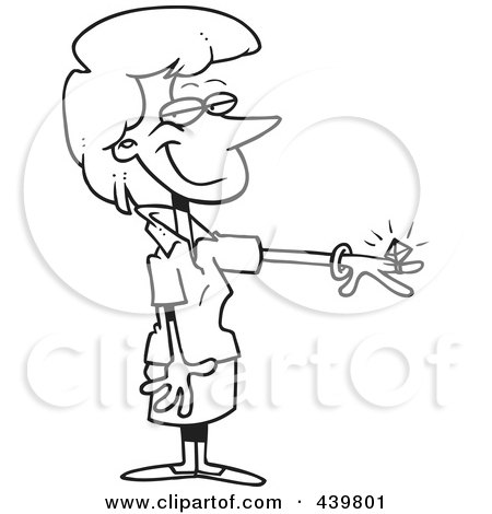 Royalty-Free (RF) Clip Art Illustration of a Cartoon Black And White Outline Design Of An Engaged Woman Showing Her Ring by toonaday
