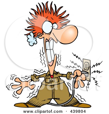 Royalty-Free (RF) Clip Art Illustration of a Cartoon Electrician Being Electrocuted by toonaday