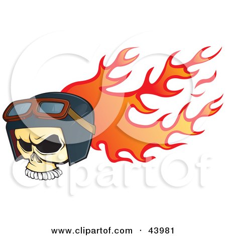 Clipart Illustration of a Flaming Biker Skull Wearing Goggles And A Helmet by Paulo Resende