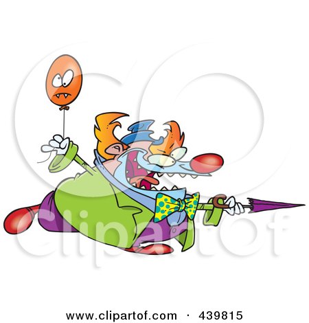 Royalty-Free (RF) Clip Art Illustration of a Cartoon Evil Clown With A Balloon And Sharp Umbrella by toonaday