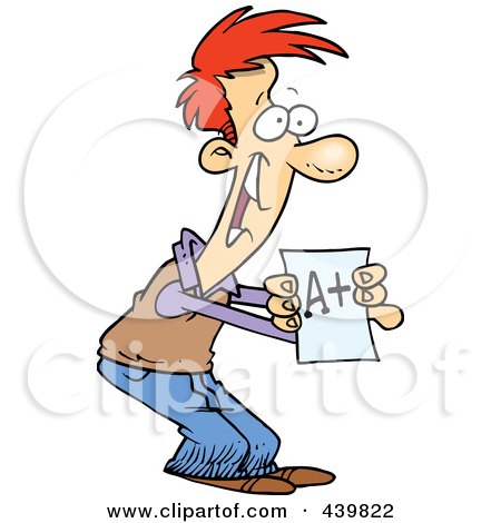 Royalty-Free (RF) Clip Art Illustration of a Cartoon Proud School Boy Holding His Graded Exam by toonaday
