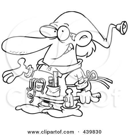 Royalty-Free (RF) Clip Art Illustration of a Cartoon Black And White Outline Design Of A Christmas Elf Handy Man by toonaday