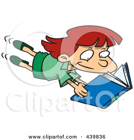 Royalty-Free (RF) Clip Art Illustration of a Cartoon Enthralled Girl Reading A Book by toonaday