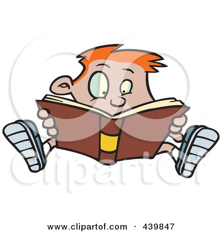 Royalty-Free (RF) Clip Art Illustration of a Cartoon Enthralled Boy Reading A Book by toonaday