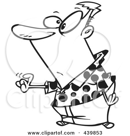 Royalty-Free (RF) Clip Art Illustration of a Cartoon Black And White Outline Design Of A Man Tapping For Attention by toonaday