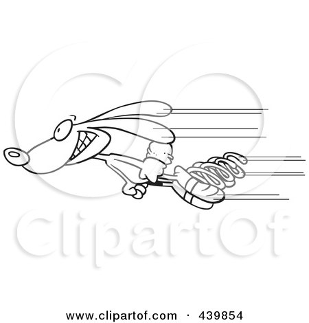 Royalty-Free (RF) Clip Art Illustration of a Cartoon Black And White Outline Design Of A Fast Rabbit Shooting Past With Springs by toonaday