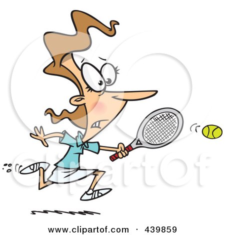 Royalty-Free (RF) Clip Art Illustration of a Cartoon Woman Chasing An Elusive Tennis Ball by toonaday