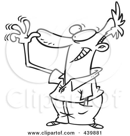 Royalty-Free (RF) Clip Art Illustration of a Cartoon Black And White Outline Design Of A Man Holding His Hand To His Nose And Waving His Fingers by toonaday