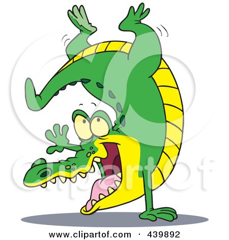Royalty-Free (RF) Clip Art Illustration of a Cartoon Gator Doing A Hand Stand by toonaday