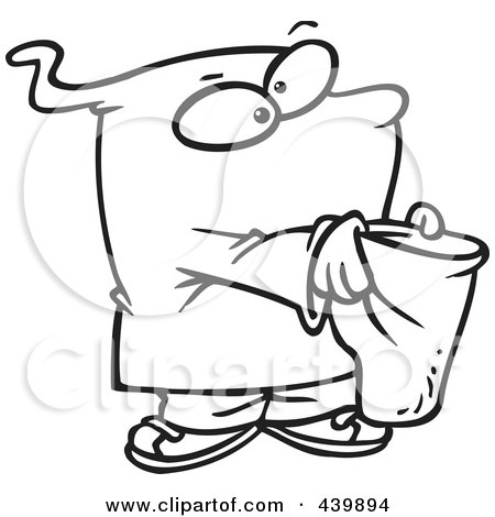 Royalty-Free (RF) Clip Art Illustration of a Cartoon Black And White Outline Design Of A Ghost Boy Trick Or Treating by toonaday