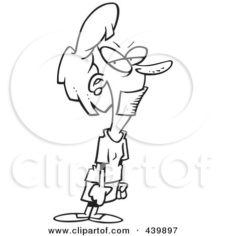 Royalty-Free (RF) Clip Art Illustration of a Cartoon Black And White Outline Design Of A Woman Gagged With Tape by toonaday
