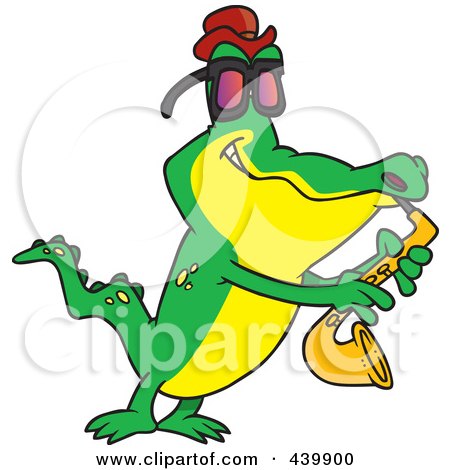 Royalty-Free (RF) Clip Art Illustration of a Cartoon Gator Playing The Blues by toonaday