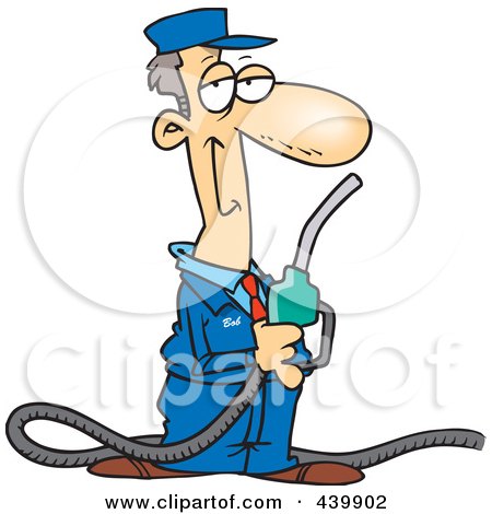 Royalty-Free (RF) Clip Art Illustration of a Cartoon Gas Station Attendant Holding A Nozzle by toonaday