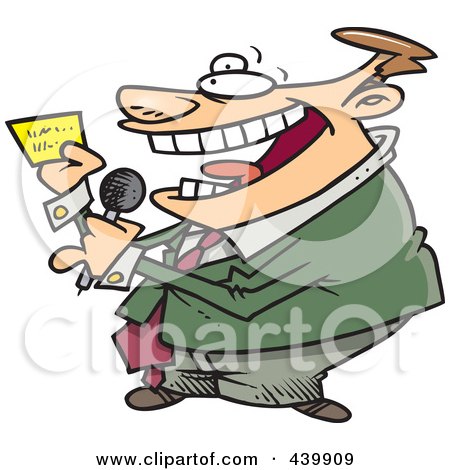 Royalty-Free (RF) Clip Art Illustration of a Cartoon Game Show Host Reading A Card by toonaday