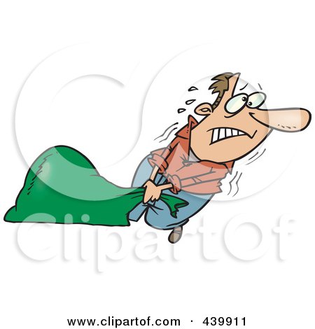 Royalty-Free (RF) Clip Art Illustration of a Cartoon Man Pulling A Heavy Trash Bag by toonaday