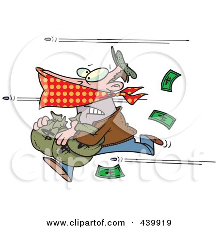 Royalty-Free (RF) Clip Art Illustration of Cartoon Bullets Shooting At A Robber by toonaday