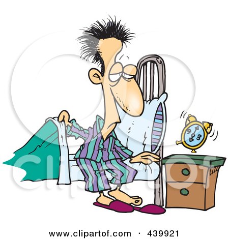 Royalty-Free (RF) Clip Art Illustration of a Cartoon Man Getting Out Of Bed In The Morning by toonaday
