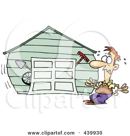 Royalty-Free (RF) Clip Art Illustration of a Cartoon Man With An Overflowing Garage by toonaday