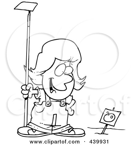 Royalty-Free (RF) Clip Art Illustration of a Cartoon Black And White Outline Design Of A Girl Standing In A Tomato Garden by toonaday