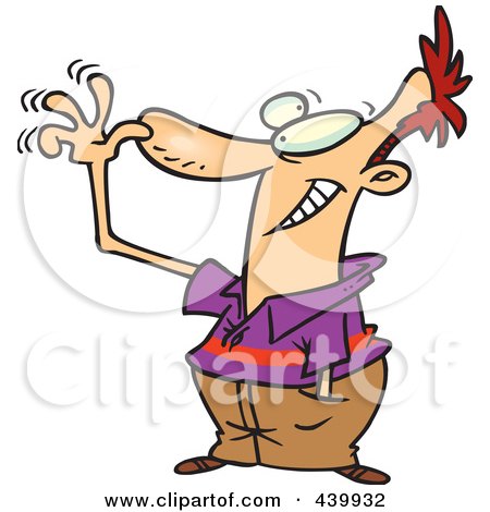 Royalty-Free (RF) Clip Art Illustration of a Cartoon Man Holding His Hand To His Nose And Waving His Fingers by toonaday