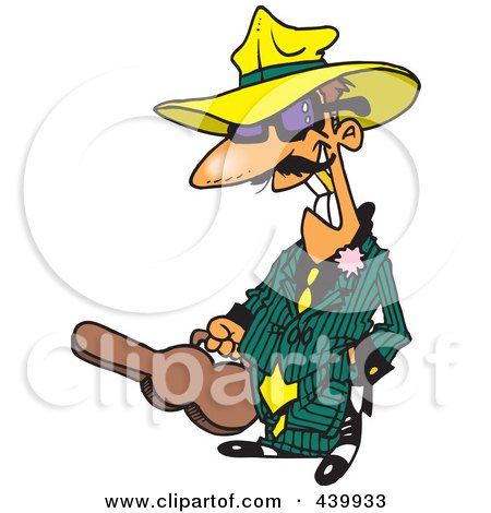 Royalty-Free (RF) Clip Art Illustration of a Cartoon Gangster Carrying A Violin Case by toonaday