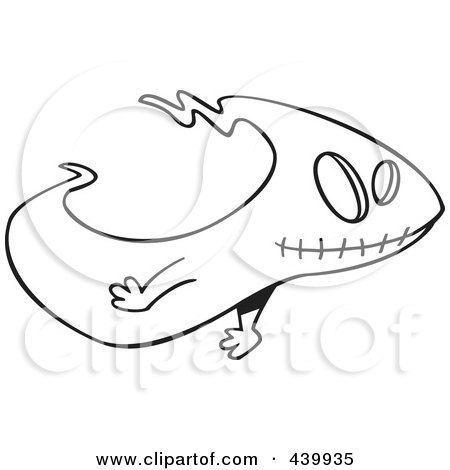 Royalty-Free (RF) Clip Art Illustration of a Cartoon Black And White Outline Design Of A Ghost With A Stitched Mouth by toonaday