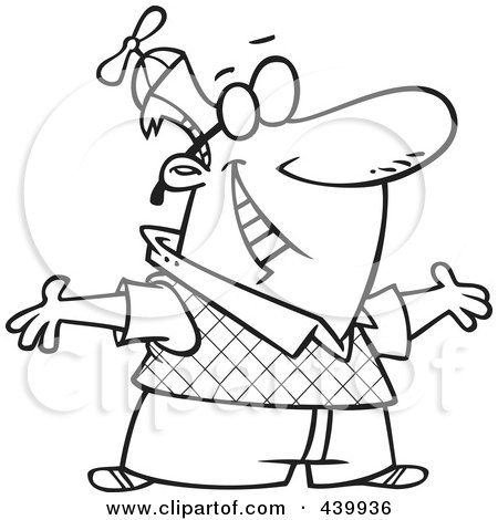 Royalty-Free (RF) Clip Art Illustration of a Cartoon Black And White Outline Design Of A Geeky Man Holding His Arms Open by toonaday