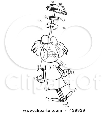 Royalty-Free (RF) Clip Art Illustration of a Cartoon Black And White Outline Design Of A Mad Woman Blowing A Gasket by toonaday
