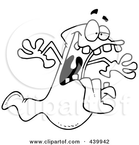 Royalty-Free (RF) Clip Art Illustration of a Cartoon Black And White Outline Design Of A Spooky Ghost by toonaday
