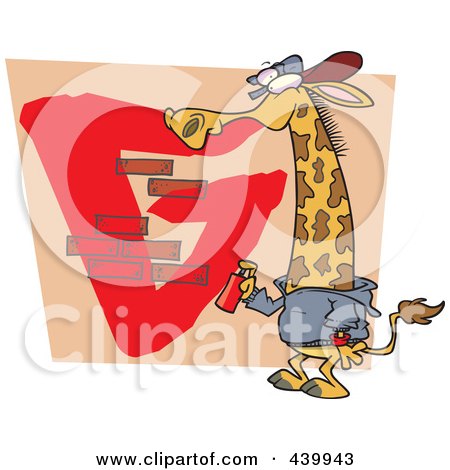 Royalty-Free (RF) Clip Art Illustration of a Cartoon Giraffe Spray Painting A G On A Wall by toonaday