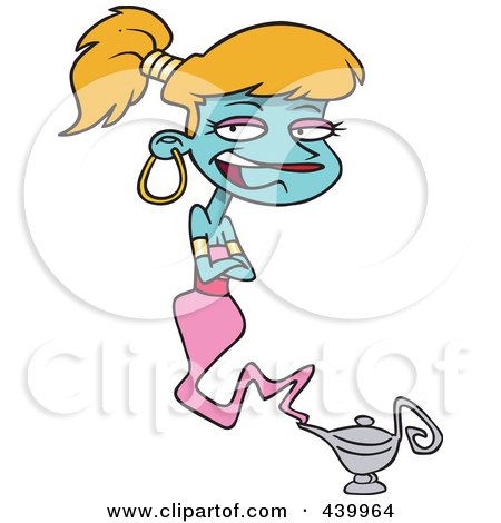 Royalty-Free (RF) Clip Art Illustration of a Cartoon Female Genie Emerging From A Lamp by toonaday