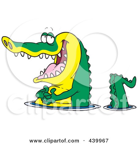 Royalty-Free (RF) Clip Art Illustration of a Cartoon Happy Gator Wading In Water by toonaday