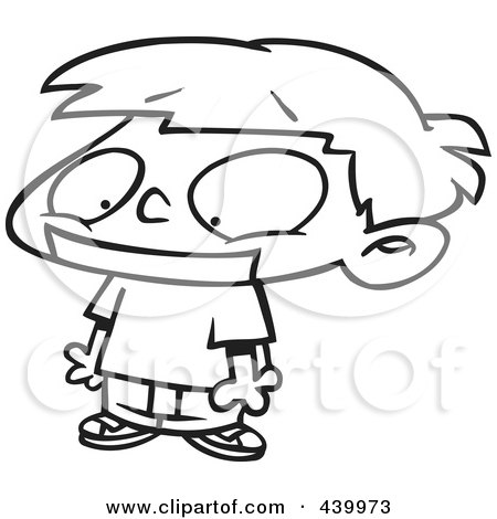 Royalty-Free (RF) Clip Art Illustration of a Cartoon Black And White Outline Design Of A Boy Gagged With Tape by toonaday