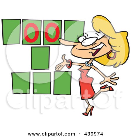 Royalty-Free (RF) Clip Art Illustration of a Cartoon Game Show Hostess Presenting Blank Spaces by toonaday
