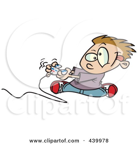 Royalty-Free (RF) Clip Art Illustration of a Cartoon Boy Playing A Video Game With A Controller by toonaday