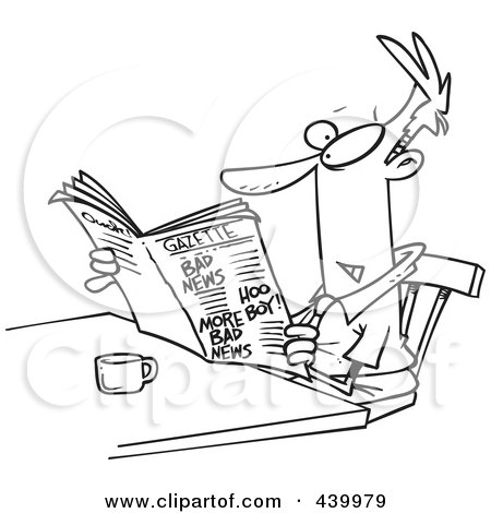 Royalty-Free (RF) Clip Art Illustration of a Cartoon Black And White Outline Design Of A Businessman Reading The Gazette by toonaday