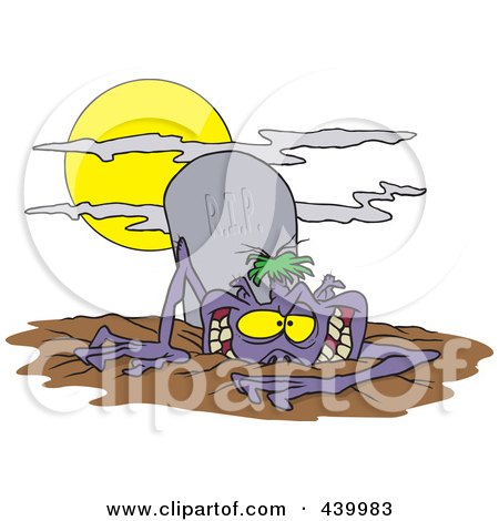 Royalty-Free (RF) Clip Art Illustration of a Cartoon Zombie Rising From The Grave by toonaday