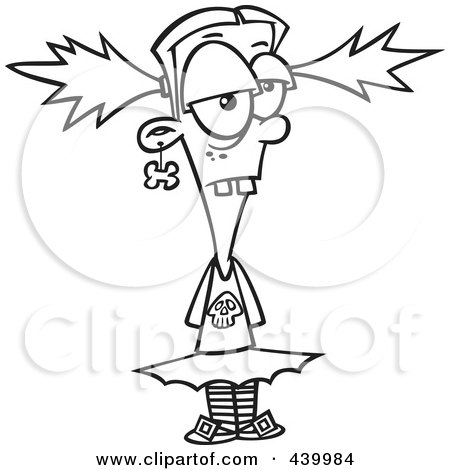 Royalty-Free (RF) Clip Art Illustration of a Cartoon Black And White Outline Design Of A Zombie Girl Standing With Her Hands Behind Her Back by toonaday