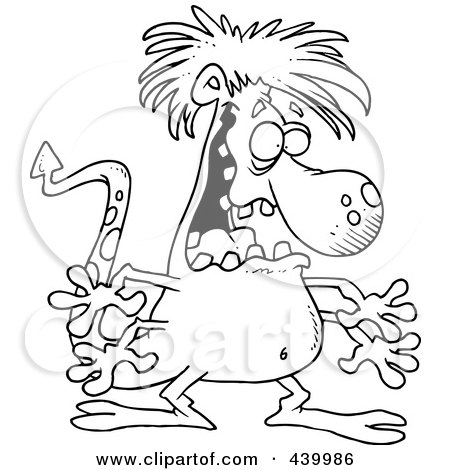 Royalty-Free (RF) Clip Art Illustration of a Cartoon Black And White Outline Design Of A Punk Monster by toonaday
