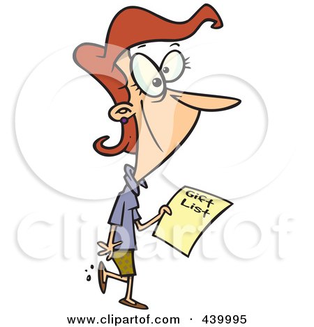 Royalty-Free (RF) Clip Art Illustration of a Cartoon Woman Carrying A Gift List by toonaday