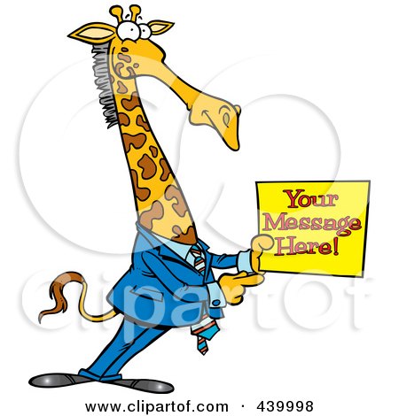 Royalty-Free (RF) Clip Art Illustration of a Cartoon Giraffe Businessman Holding A Sign With Sample Text by toonaday
