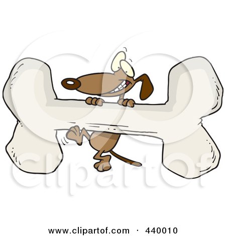 Royalty-Free (RF) Clip Art Illustration of a Cartoon Dog Climbing A Giant Bone by toonaday
